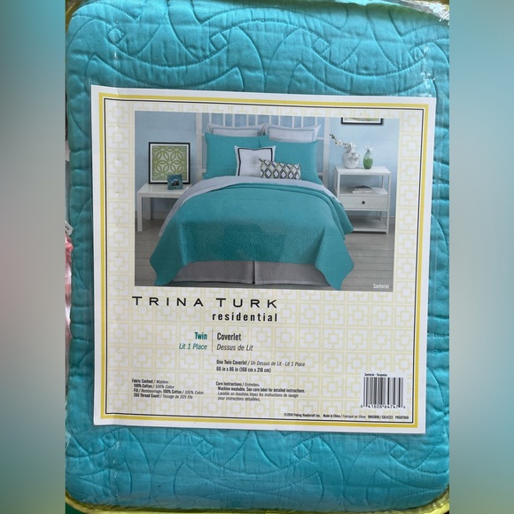 Trina Turk Turquoise Twin Sham and Coverlet - Picture 2 of 4